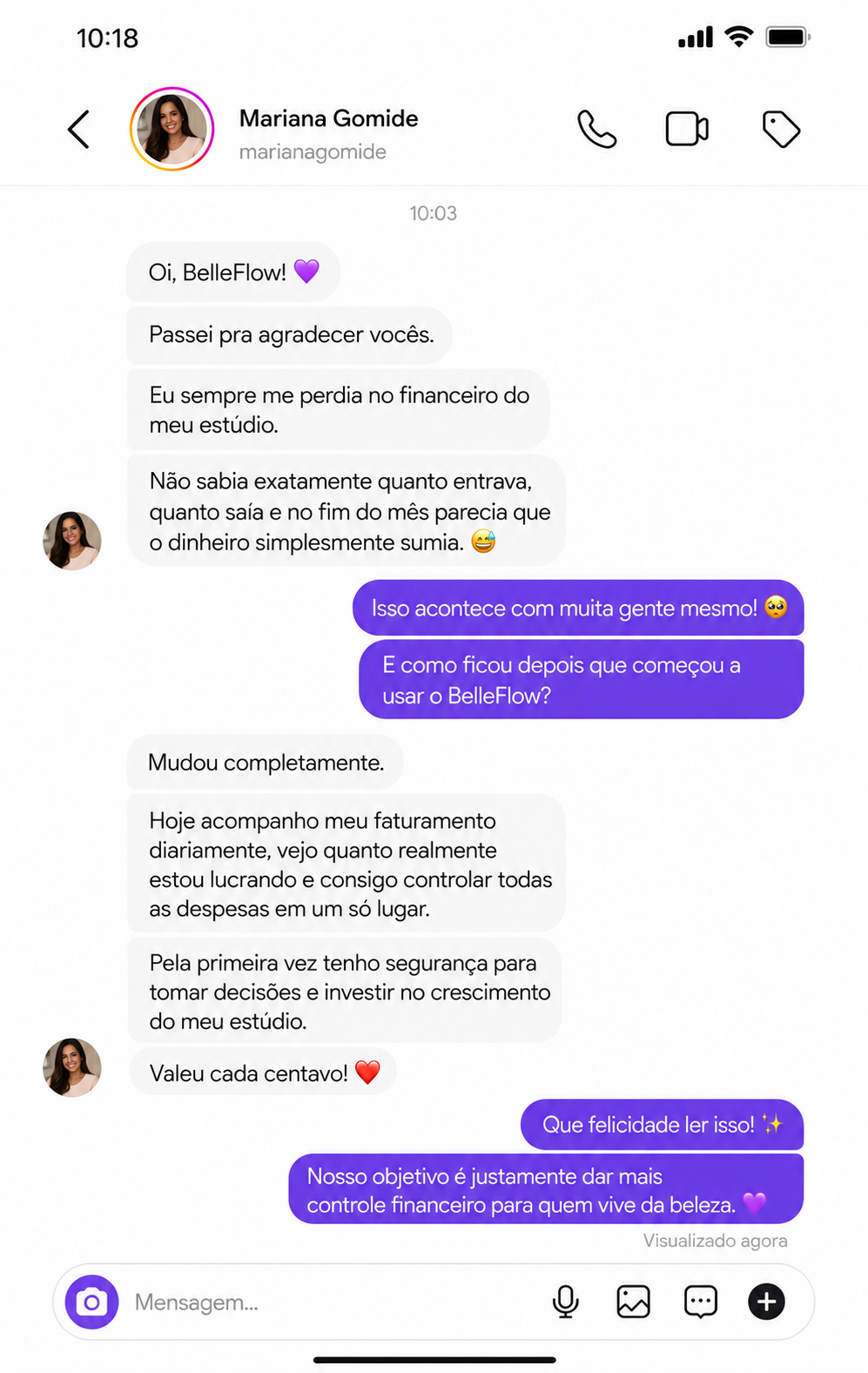 Depoimento sobre controle financeiro com o BelleFlow